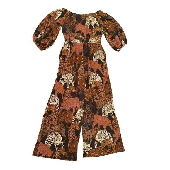FARM Rio Pants - Farm Rio for Anthropologie Animalia Mirana Jumpsuit XS Jumper Romper in Brown Mo